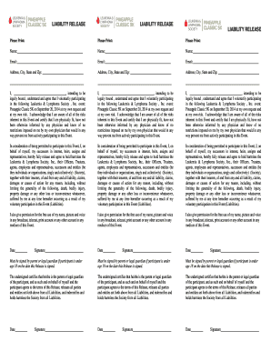 Liability Release Form for Leukemia & Lymphoma Society Event