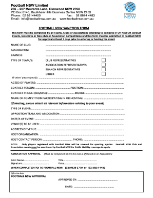 Football NSW Sanction Form