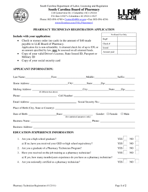 South Carolina Pharmacy Technician Registration Application
