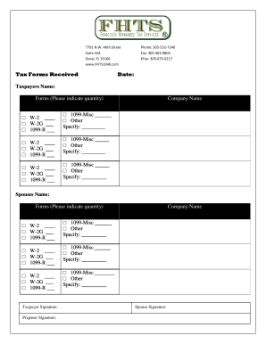 Tax Forms Received Form