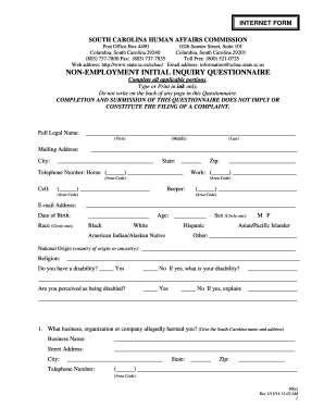 South Carolina Non-Employment Initial Inquiry Questionnaire