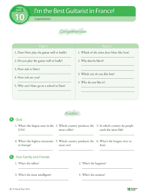 Superlatives Comprehension Worksheet
