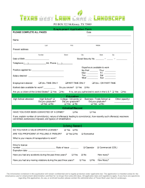 Texas Employment Application Form