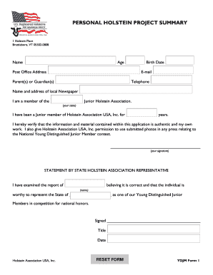 Junior Holstein Association Project Summary