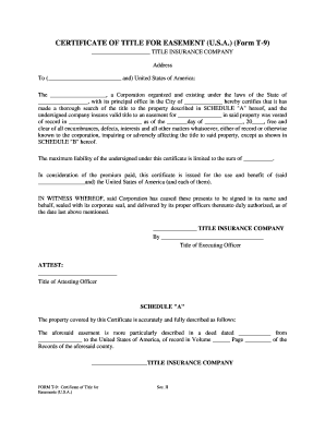 Certificate of Title for Easement Form T-9