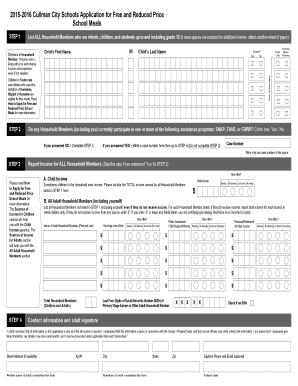 2015-2016 Cullman City Schools Meal Application