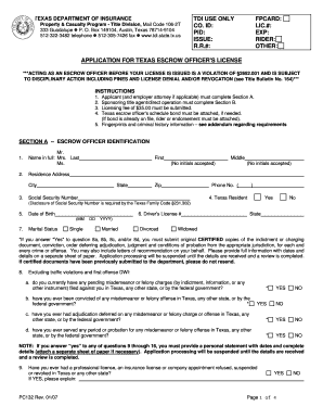 Texas Escrow Officer License Application