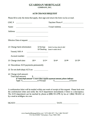 Guardian Mortgage ACH Change Request Form