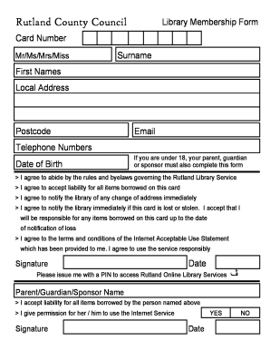 Rutland County Council Library Membership Form