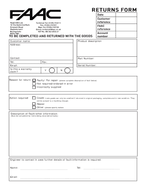 FAAC UK Returns Form