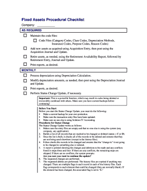 Fixed Assets Procedural Checklist