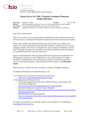 Parent Survey for Title I Targeted-Assistance Programs