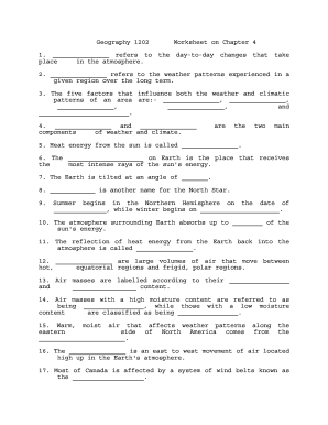 Geography 1202 Worksheet on Chapter 4