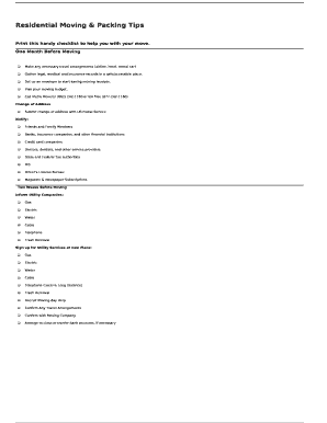 Residential Moving Checklist
