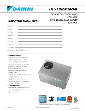 Daikin Commercial Gas/Electric Unit Submittal Data Form
