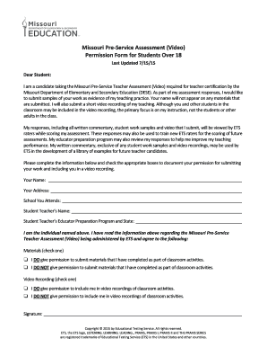 Missouri Pre-Service Teacher Assessment Permission Form