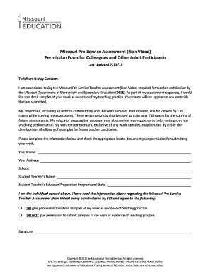 Missouri Pre-Service Teacher Assessment Permission Form