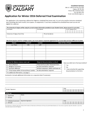 University of Calgary Deferred Final Exam Application
