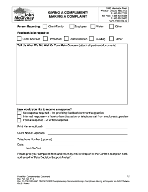 Compliment and Complaint Feedback Form