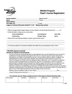 BikeEd Program Road I Course Registration