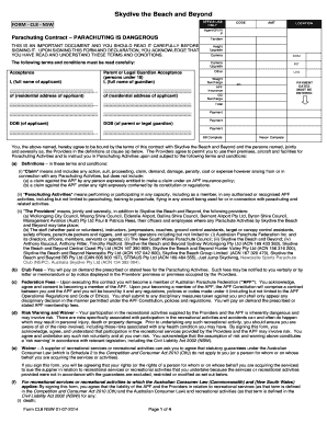 Parachuting Contract Form CL8 NSW