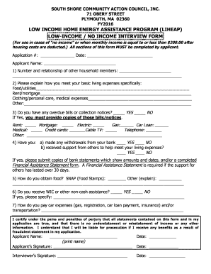 Low Income Home Energy Assistance Program Interview Form