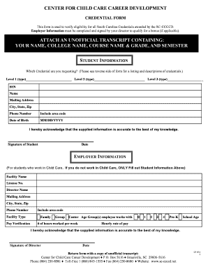 South Carolina Child Care Credential Form