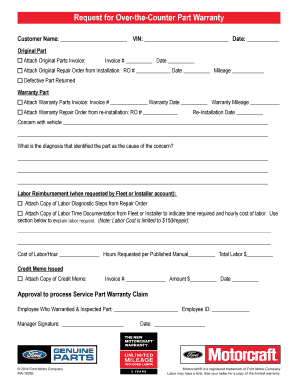 Request for Over-the-Counter Part Warranty