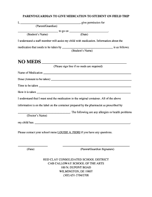 Parent Guardian Medication Permission Form