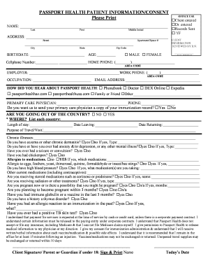 Passport Health Patient Information/Consent Form