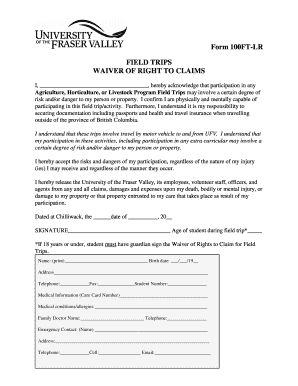 Field Trip Waiver of Rights to Claims