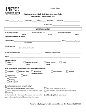 Welcome Baby Postpartum 2 Month Home Visit Form