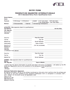 FEI Equestrian Event Entry Form