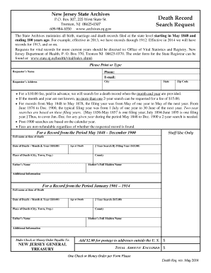 New Jersey Death Record Search Request