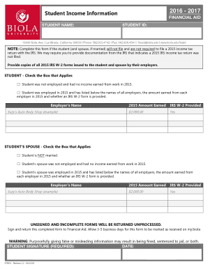 Student Income Information Form 2016-2017