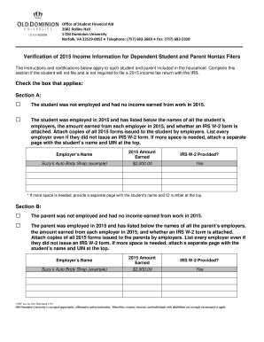 Verification of 2015 Income Information for Dependent Student and Parent Nontax Filers