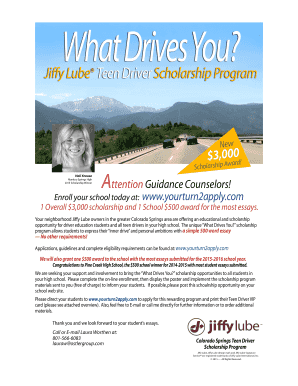 Jiffy Lube Teen Driver Scholarship Application