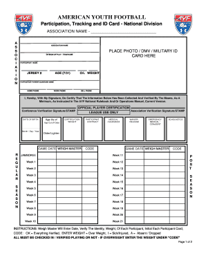 American Youth Football Participation and Waiver Form