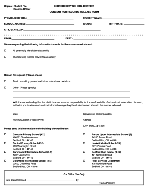 Bedford City School District Records Release Consent Form