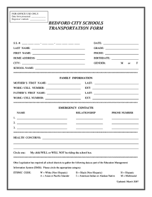 Bedford City Schools Transportation Form