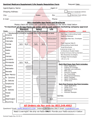 Sentinel Medicare Supplement Supply Requisition Form