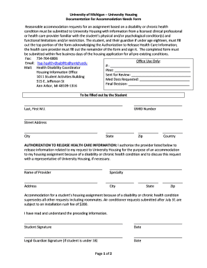 University of Michigan Housing Accommodation Form