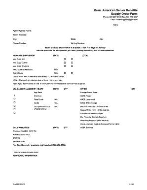 Great American Senior Benefits Supply Order Form