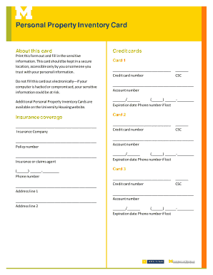 Personal Property Inventory Card