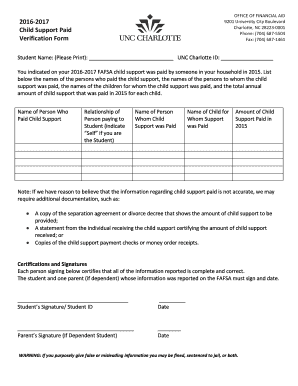 2016-2017 Child Support Verification Form