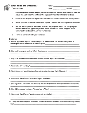 Dinosaur Extinction Hypothesis Worksheet