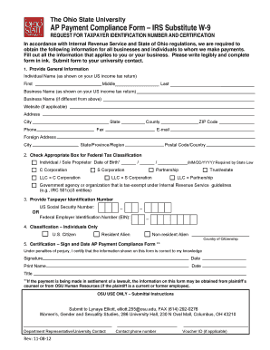 Ohio State University IRS Substitute W-9 Form