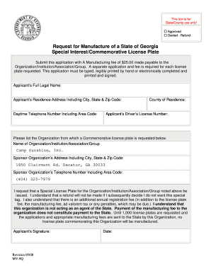 Georgia Special Interest License Plate Application