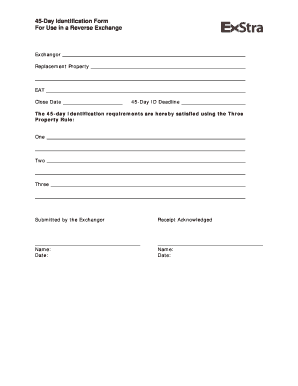 45-Day Identification Form for Reverse Exchange