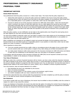Professional Indemnity Insurance Proposal Form